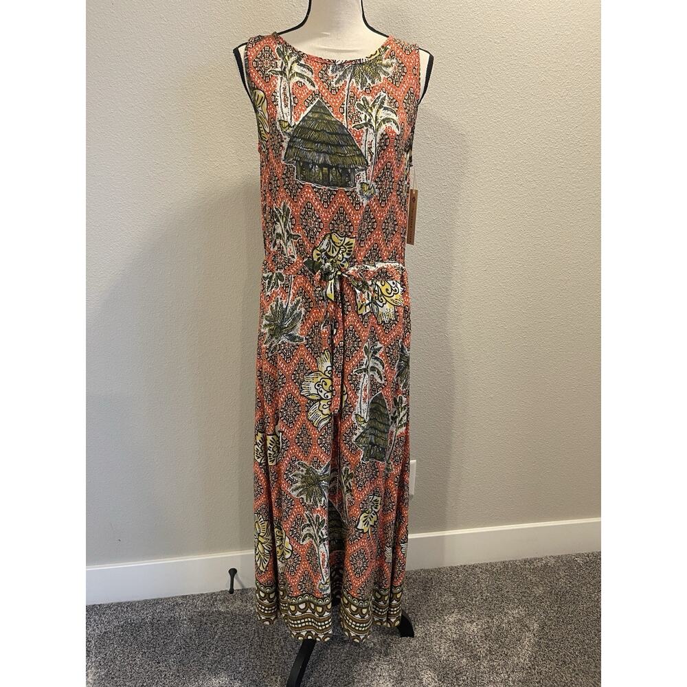 Uncle Frank NWT Women’s Sleeveless Tropical Maxi Dress Tie Waist Size Small
